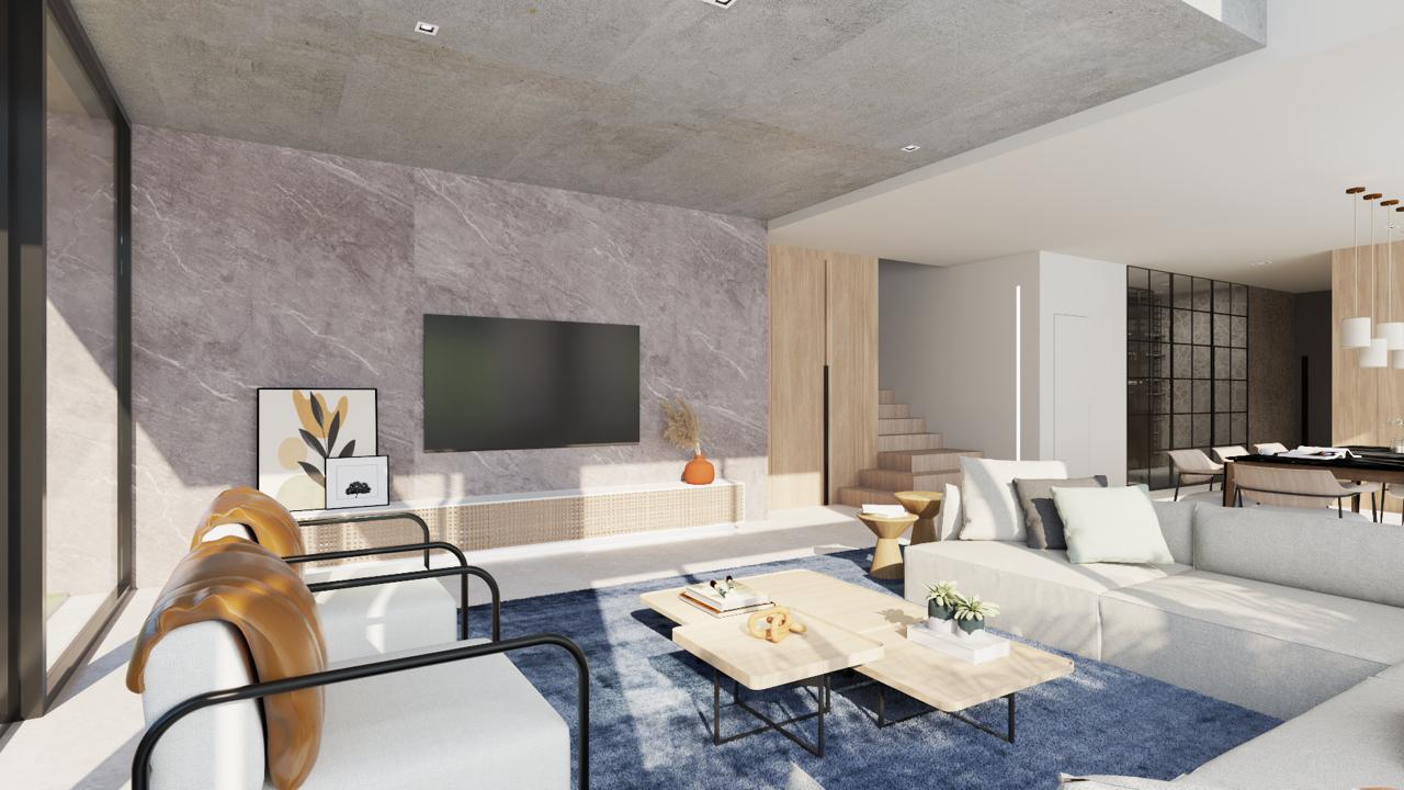 Sala de estar com pé-direito ampliado